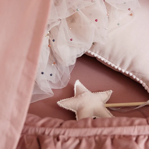 Square Boho pillow with bubbles Powder pink