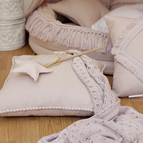 Square Boho pillow with bubbles Powder pink