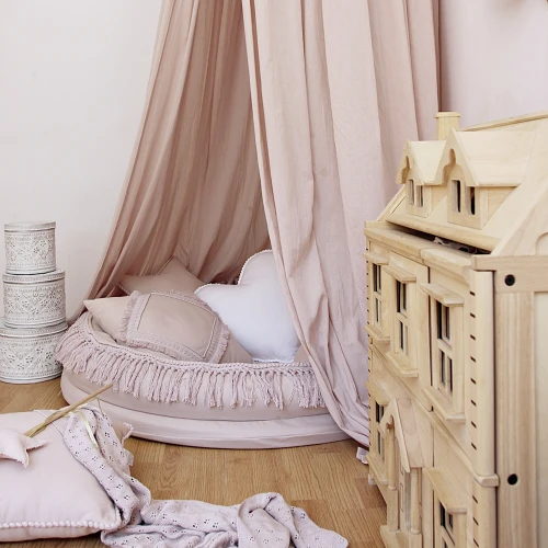 Square Boho pillow with bubbles Powder pink