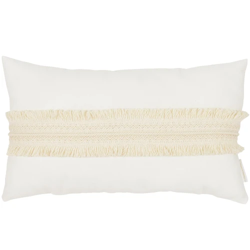 Prostokątna poduszka Boho z koronką Wanilia