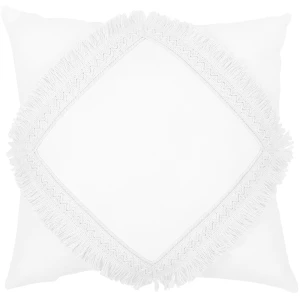 Kwadratowa poduszka boho z koronką Biała