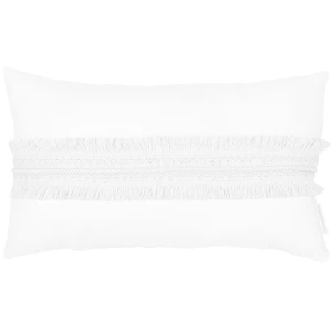 Prostokątna poduszka Boho z koronką Biała