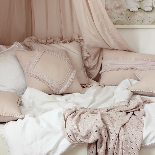 Pillow with ruffles Boho Powder pink