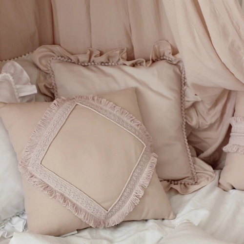 Pillow with ruffles Boho Powder pink