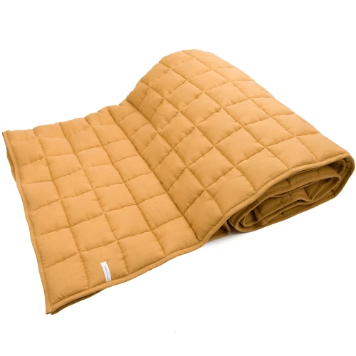 Pikowana narzuta/derka 135x200 lniana dla dorosłych Karmel