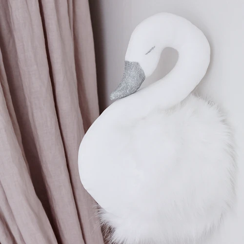 Wall Swan Decoration White with white fur
