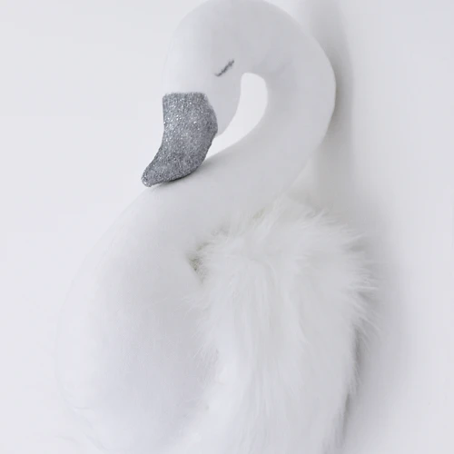 Wall Swan Decoration White with white fur