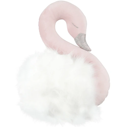 Łabędź dekoracja do powieszenia na ścianie Pudrowy z białym futrem