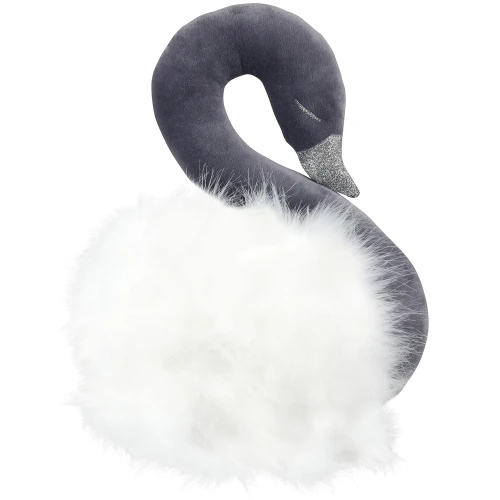 Łabędź dekoracja do powieszenia na ścianie Grafitowy z białym futrem