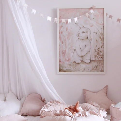 Lovely Rabbit Poster  White/ powder pink