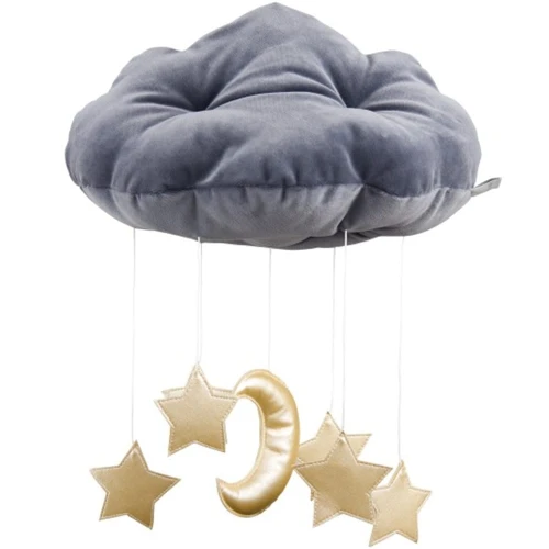 Mobil Chmurka Grafitowa ze złotymi gwiazdkami 