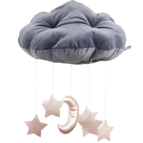 Mobil Chmurka Grafitowa z pudrowymi gwiazdkami 