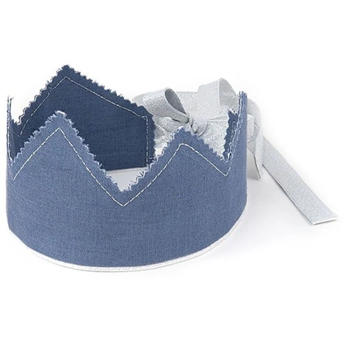 Lniana korona Denim  ze srebrną wstązką (personalizacja)