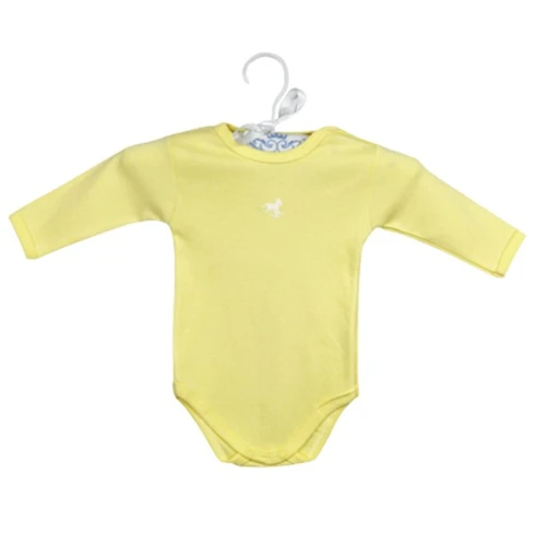 Żółte body długi rękaw z białym konikiem 