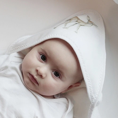 Ręcznik niemowlęcy Premium z kapturkiem Fawn 80x80 cm Biały