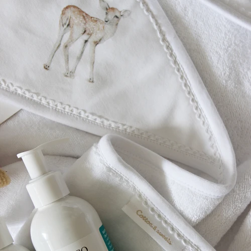 Ręcznik niemowlęcy Premium z kapturkiem Fawn 80x80 cm Biały