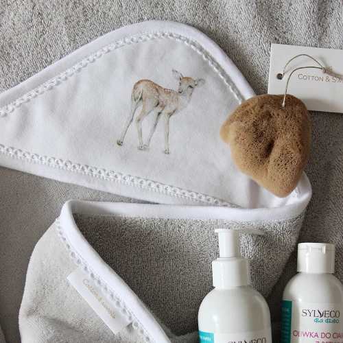 Ręcznik niemowlęcy Premium z kapturkiem Fawn 80x80 cm Jasnoszary 