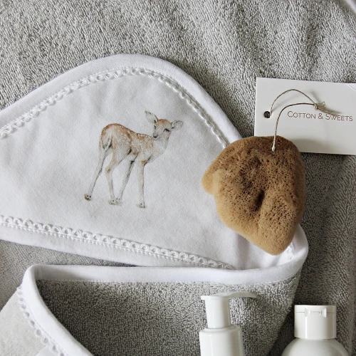 Ręcznik niemowlęcy Premium z kapturkiem Fawn 80x80 cm Jasnoszary 