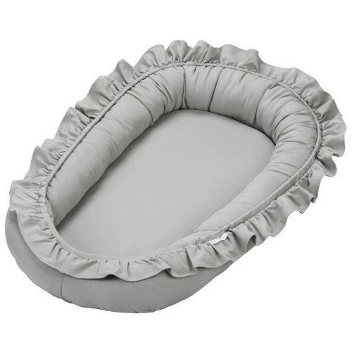 Baby nest BASIC with ruffles Light grey
