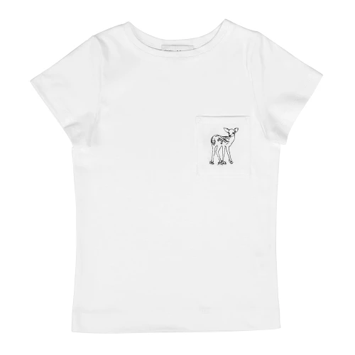 Biały T-shirt dziecięcy szkolny  Premium z haftem Sarenka