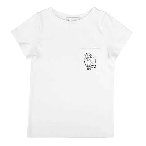 Biały T-shirt dziecięcy szkolny Premium z haftem Owieczka