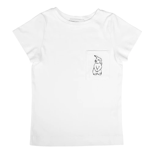 Biały T-shirt dziecięcy szkolny Premium z haftem Króliczek 