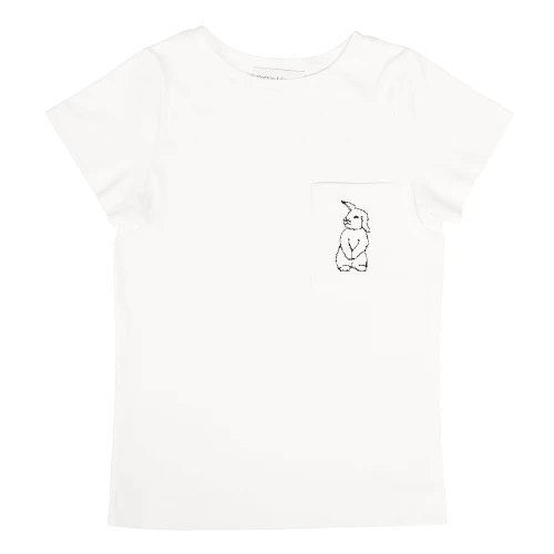 Ecru T-shirt dziecięcy (Gruby) Premium z haftem Króliczek