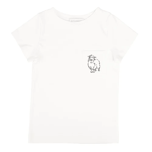 Ecru T-shirt dziecięcy (Gruby) Premium z haftem Owieczka 