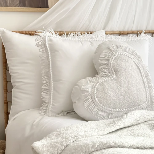 Boho Twist heart pillow White