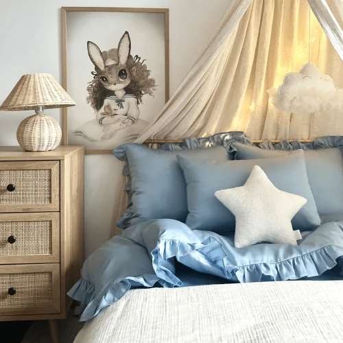 Pościel Adult Margaret z falbanką Błękitna 