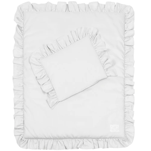 Pościel niemowlęca z falbanką Margaret Jasno szara z wypełnieniem