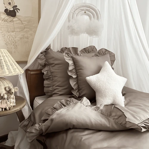 Adult Bed linen with ruffles Margaret Taupe 
