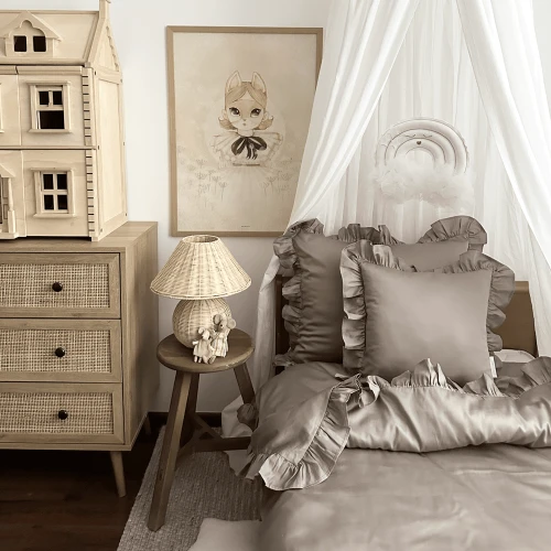 Adult Bed linen with ruffles Margaret Taupe 