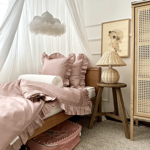 Adult Bed linen with ruffles Margaret Dusty pink 