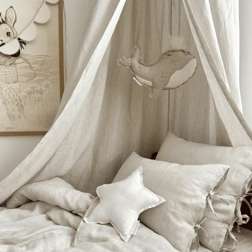 Linen Junior bed linen set without filling Strings Beige stripes