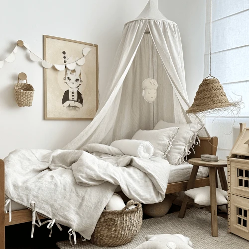 Linen Junior bed linen set without filling Strings Beige stripes