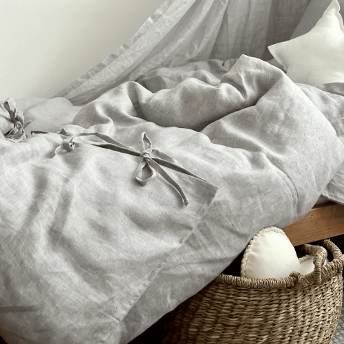 Linen Junior bed linen set without filling Ice grey melange