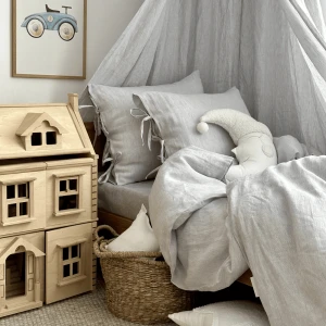 Linen Junior bed linen set without filling Strings Ice grey stripes 