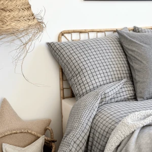 Pościel muślinowa z bawełny organicznej Adult 140x200 Szara kratka