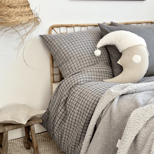Pościel muślinowa z bawełny organicznej Adult 140x200 Szara kratka