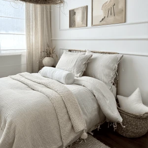 Dwustronny pled muślinowy z lnem Natural  