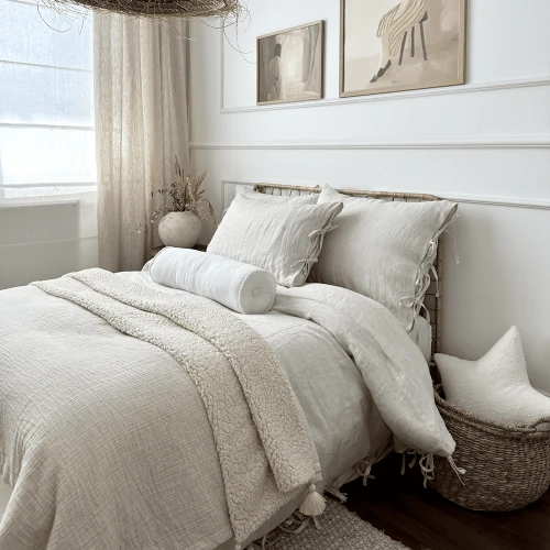 Dwustronny pled muślinowy z lnem Natural  