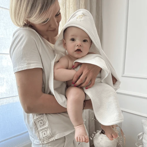 Ręcznik niemowlęcy Premium z kapturkiem Fawn 80x80 cm Biały