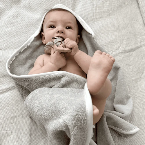 Ręcznik niemowlęcy Premium z kapturkiem Fawn 80x80 cm Jasnoszary 