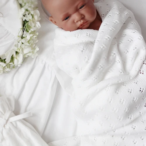 Ażurowy kocyk bambusowy Biały