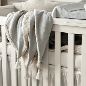 Double sided muslin and faux fur plaid Green