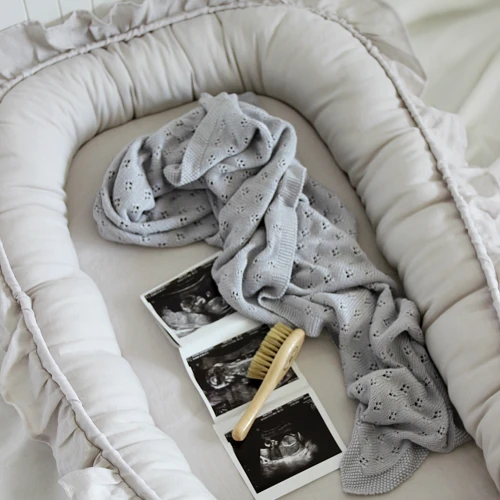 Ażurowy kocyk bambusowy Jasnoszary