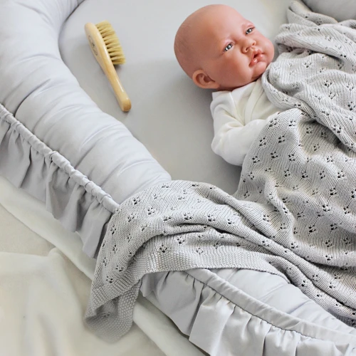 Ażurowy kocyk bambusowy Jasnoszary