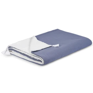 Double sided muslin and faux fur plaid Denim