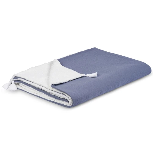 Double sided muslin and faux fur plaid Denim